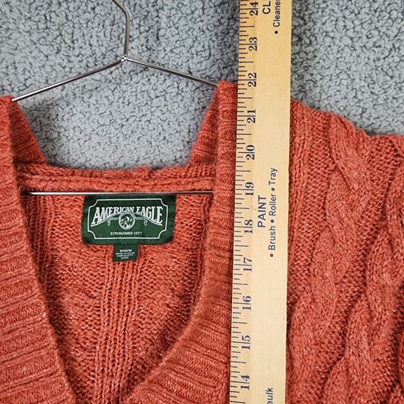 Womens American Eagle Orange V-neck Chunky Knit Hooded Sweater Sz Medium - Picture 6 of 7